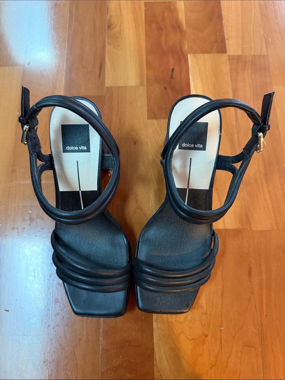 Dolce Vita Black Square-Toe Multi-Strap Ankle-Heels
